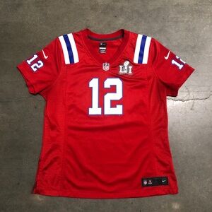 New England Patriots Tom Brady Red Retro Super Bowl LI Patch Jersey Womens XL